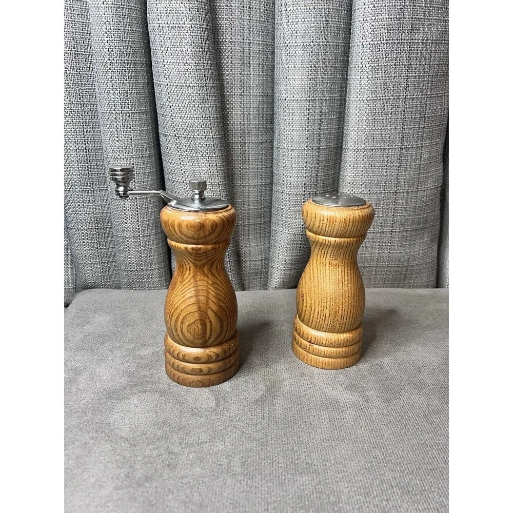 VTG Olde Thompson Wood Grain Salt Pepper Shaker Peppermill Grinder Brown